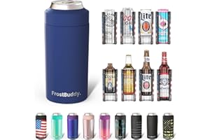 Frost Buddy Universal Can Cooler - Fits all - Stainless Steel Can Cooler for 12 oz & 16 oz Regular or Slim Cans & Bottles - Stainless Steel (Navy1)