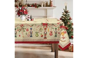 Arquiel Tovaglia Natale Schiaccianoci Campagna Fattoriahouse Rettangolare Di Tovaglie Impermeabile, Copritavolo Stampato Lavabile Tessuto Per Ristorante Decorazione (152×264 Cm)