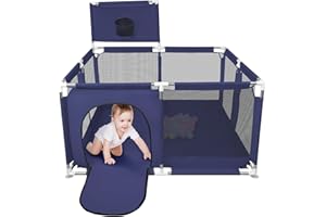 HUOLE Box per Bambini con Succhiatori, Versione potenziata 2025 Recinto per Baby Tessuto Oxford 300D, Centro Attività per Bambini, Facile da Montare e da Pulire-126 * 126 * 66 cm - Blu navy