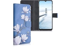kwmobile Carcasa Compatible con Motorola Moto G9 Play/Moto E7 Plus Funda - Funda con Tarjetero y Stand de Cuero sintético - Magnolias