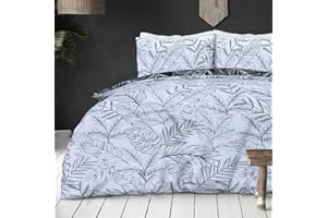 Sleepdown Tropical Palm Tree Floral Mono White Black Reversible Soft Easy Care Duvet Cover Quilt Bedding Set with Pillowcases - King (230cm x 220cm)