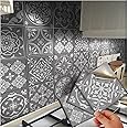 48 Grey Tile Stickers Victorian Mosaic Style Tile Stickers Transfers Cover for 4x4 10 x 10cm Tile Kitchen Bathroom Stick On Wall Peel and Stick Tile Stickers Decals Transfers.