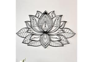iwa concept 3D Mandala Metal Wall Decor | Lotus Flower Decoration for Homes | Bedroom Metal Wall Art | Office Decor | Living Room Decor | New Year Gift | (17" x 11" | 43 x 27.5 cm, Black)
