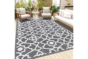 ‎ENYHOM Enyhom Große Outdoor-Teppiche für den Garten, wasserdicht, 180 x 270 cm, wendbare Outdoor-Matten, Kunststoff-Strohteppich, tragbar, faltbar, Picknick, gewebter Teppich für Wohnmobil, Terrasse, Grau