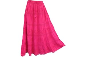 Doorwaytofashion Women Cotton Maxi Full Length Skirt Embroidered Boho Casual Festival Summer UK 10,12,14,16,18