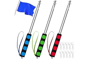 Heveer Telescopic Flag Pole 3pcs 1.6 M Stainless Steel Handheld Flag Pole Portable Extendable Flag Pole with 10 Pieces Flag Pole Clips for Teacher Tour Guide