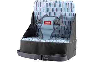 Nuby Booster Seat for Travel, Foldable Seat Lifter, Travel Bag Transforms into Booster Seat, with Space for Bottles, Nappies and More, Multi-Colour, Grey, 9m+, NV05002, 1 Piece (Pack of 1)
