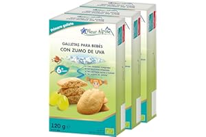 FLEUR ALPINE Galletas para Bebés con Jugo de Uva - 18x2 Bocadillos Orgánicos para Papilla Suave para el Desayuno o un Refrigerio Diurno | Galletas Integrales Fáciles Sin Azúcar Añadida | 6 meses