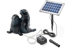 Esotec Solar Wasserspeier Set Seehund Paar, Solarpumpe, Teichfigur Gartenfigur Gartenstatue, Tauchpumpe, Gartenbrunnen, Springbrunnen außen Outdoor, Vogeltränke H=22cm 101656