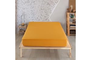 Vency Drap-housse en jersey de qualité supérieure - 160 x 200 cm - Jaune moutarde - Drap-housse 100 % coton - Drap de 160 x 200 à 35 cm de hauteur de matelas - Jaune moutarde