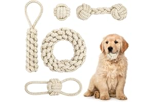 YSQEVN Juguetes para Perros Interactivos 5 Piezas Juguetes Masticable de Cuerda Beige Bola de Nudo Algodón para Mascota Gatos Cachorros Pequeños Mediano Grande Salud Dental
