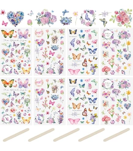 10 Feuilles Autocollants Transfert DTF Multicolores - Papillons Et Fleurs Pour Tasses 16oz - Déco DIY
