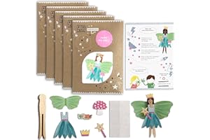 COTTON TWIST Kids Make Your Own Fairy Peg Doll Craft Kit - Children Creative Play Set DIY Activity Box for Boys and Girls - Pack of 5