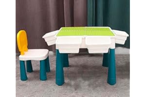 FLORAPPY Kid's Multi-Function Activity Table and Chair Set - Waterproof, Toy Storage, Paddling Pool, Sandpit, Building Block Compatible (1Table+1Chair, 43x43x43cm)