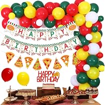 Pizza Party Dekoration Set Inkl. Banner, Kuchen-Topper, Wirbel, Cupcake-Topper & Ballons Für Geburtstag & Mottoparty