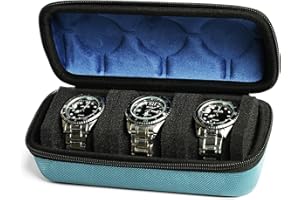 MATGEUT Watch travel Case -Hard Travel Watch Travel Case, hard watch box Storage Organizer and Display fit large&small watches (blue, 3 slots)