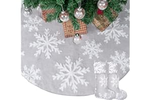 Homewit Weihnachtsbaum Röcke, 90 cm Grau Kunstbaum Weihnachtsbaumrock mit Plüsch Schneeflockenmuster, Luxus Christdecke mit Weihnachtsstrumpf für Bodendekoration Weihnachtsdeko
