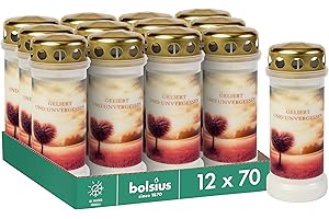 Bolsius Lumino Funerale – Bianco – 12 pezzi – Lunghezza 70 Ore – Candela Funebre & Memoriale – Bruciatore Permanente – Con Motivo – Albero – Non Profumato – Senza Olio di Palma – Nr. 6