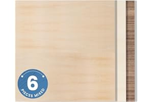 ROBOTIME Basswood, Walnut, Birch Plywood Sheets, 6PCS 300x300x3mm, 3 in 1 Unfinished Blank Wood Board for Crafts, DIY Painting, Coasters, Model Making, Home Decoration