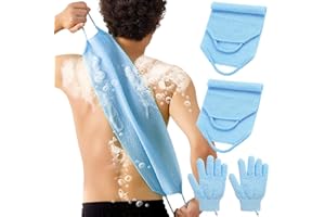 LUFFLOK Bath Sets, 2Pcs Exfoliating Glove and 2Pcs Body Scrubber, Back Scrubbers for Use in Shower, Exfoliating Mitt and Exfoliating Towel for Body, Face, Shower, Bath and Deep Cleansing (Blue)