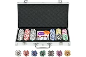 SPORTNOW Set di Fiches Poker, Set Poker Professionale con 300 Fiches da Gioco 11.5g, 2 Mazzi di Carte e 5 Dadi, Set Poker in Alluminio e Poliestere, Argento