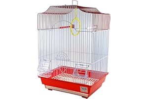SMELL & SMILE Jaula para pájaros con comederos, Palos y Columpios Jaulas pájaros Jaula agapornis 34.5X28X49.5CM (233ROJO)