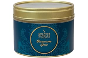 Shearer Candles Cinnamon Spice Small Scented Gold Tin Candle-Teal, Blue, l x 6cm w x 4.7cm h