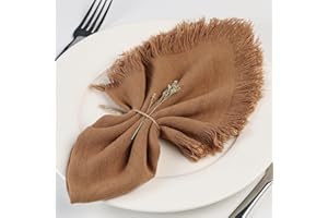 Dololoo Handmade Cloth Napkins, Cotton Linen Cloth Napkins with Fringe, Versatile Handmade Square Rustic Fringe Napkins for Dinner, Wedding and Parties, 45 x 45 CM Set of 4, Taupe