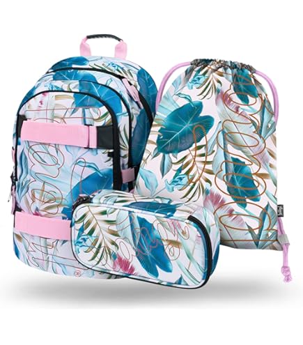 Baagl School Backpack Set Boys Girls 3-Piece School Bag From 3rd Grade, Primary School Satchel With Chest Strap, Ergonomic School Bag (Wednesday Nevermore), Skate Ska, School Backpack Set