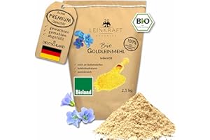 ‎LEINKRAFT BODENSEE 2,5 kg BIOLAND Leinsamenmehl GOLD | aus 100% deutscher, goldener Leinsaat | Bio Goldleinmehl frisch gemahlen. Vegan. Low Carb & Keto geeignet. Protein- & Ballaststoffreich. Regional.