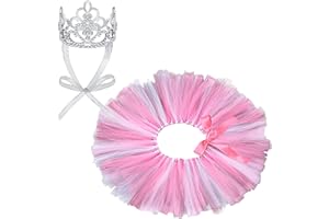 HILLBAN 2 Pcs Dog Crown Headband Dog Tutu Dress Set Crystal Rhinestone Dog Tiara Crown Tutu Skirt Dog Dress Cute Pet Costume for Puppy Dog Birthday Party Wedding Photo Prop Costume (Rose Red, White,Medium)