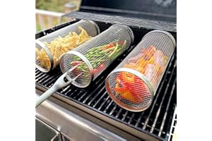YIZEMAY Rolling Grillkorb Grill Zubehör, Rollendes Grillkorb, Rolling Grilling Basket, Grillnetzrohr für Den Außengrill für Gemüse, Grillkorb Edelstahl Zylindrisch, Grillnetz Outdoor Küche (30cm)