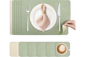 KitchenBoss Manteles Individuales Lavables y Posavasos: Juego de 6 Salvamanteles Individuales, Mantel Individual de Doble Cara, Resistentes al Calor Antideslizante，43x30cm