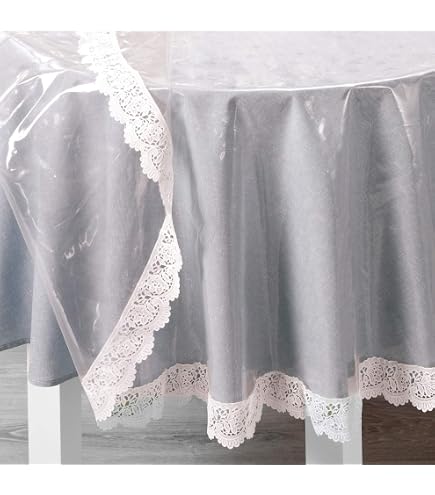 Transparente Vinyl-Tischdecke Mit Spitzenbesatz – Rund 152,4 Cm, Wasserdicht, Abwischbar – Für Hochzeiten, Partys & Zuhause