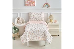 DuShow Pink Floral Cot Bed Duvet Cover Set,Toddler Bedding Sets For Girls,Flower Toddler Cot Bed Duvet Cover and Pillowcase -120 x 150