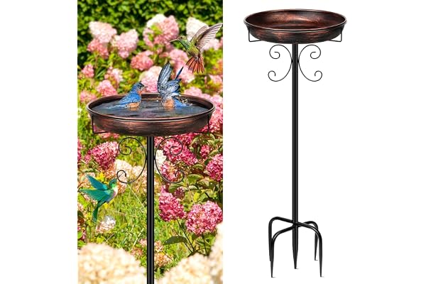 Mngren Abreuvoir pour oiseaux sur pied, en métal, 81 cm, pour oiseaux antique, résistant à l'hiver, bronze antique