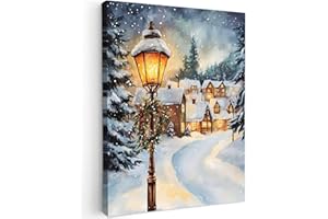 MuchoWow© Stampa Su Tela 30x40 cm Regali Decorazioni Natilizie Pareti Canvas Grandi Dimensioni Quadri Con Cornice Moderni Quadro Soggiorno Camera Da Letto Muro Villaggio di Natale - Casa