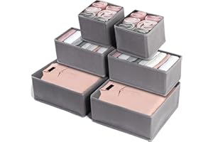 DUNSOO Organizer Cassetti Armadio, Set di 6 Organizzatori per Biancheria Intima Pieghevole, Contenitori per Armadio Salvaspazio per Reggiseni, Mutande, Calzini, Cintura, Cravatta