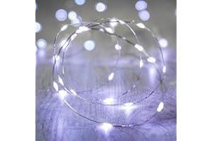 Lights4fun Guirlande Lumineuse à Piles avec 20 Micro LED Blanches sur Câble Argenté