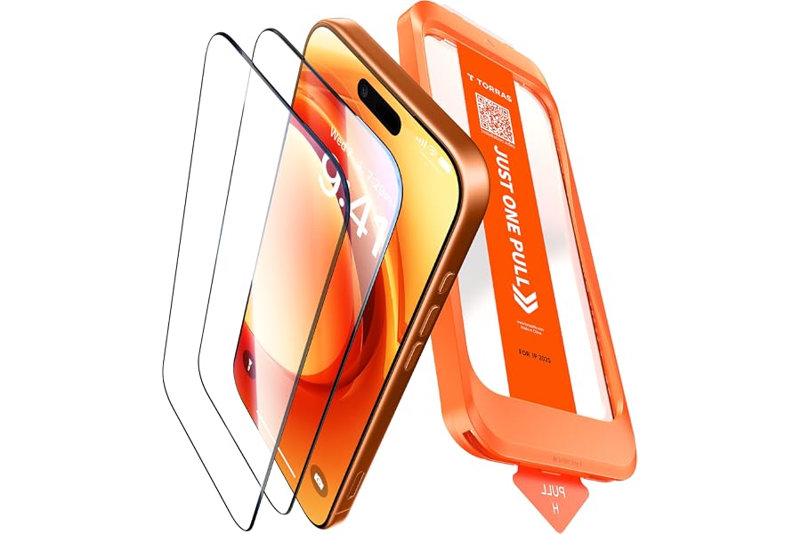 Produktabbildung zu TORRAS für iPhone 17 Pro Panzerglas 9H+ Stoßfest Schutzglas, 2 Stück | iPhone 17 Pro Schutzfolie: Full Screen, Anti-Fingerabdruck, Auto-Montage, blasenfrei, präzise Passform, kompatibel mit Hülle.