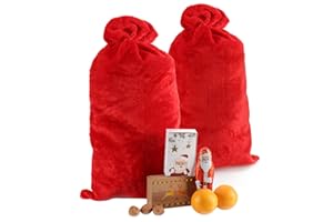 COM-FOUR® 2x Bolsa navideña XL noble hecha de felpa con cordón rojo - Bolsa de regalo para regalos de Navidad - Accesorios para el disfraz de Papá Noel - Decoración navideña (2 piezas - peluche rojo)