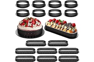 LNOPEVER 16 Piezas Moldes Para Tartas Perforado, Anillos De Postre, Moldes De Tarta De Huevo, Moldes Antiadherentes Para Hornear Para Mousse Diy, Postres, Tartas