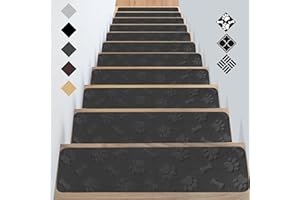 GOYLSER Treppenmatten für Holztreppe,Anti-Rutsch-sichere Treppen-Teppich Tritte mit doppeltem selbstklebenden für Älteste,Kind,Haustiere(76 * 20cm 15pack Grau Hundepfote)