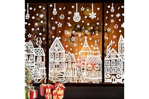 JOLCEEY 4 Sheets Christmas Window Stickers, 15 x 27 Inch Christmas Window Clings Decals Xmas Double-Side Snowflake Snowman Window Clings Decorations for Christmas Window Indoor Decorations
