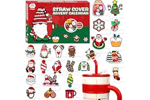 POZEMU Christmas Advent Calendar 2025 with 10mm Straw Toppers, Christmas Countdown Calendar with 24 Pcs Straw Covers, Xmas Funny Gift for Kids Teens Adults