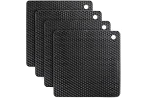 flintronic Sottopentola Silicone Set di 4, Presine in Silicone da Cucina Forma di Alveare, Resistente al Calore fino a 250 °C, Lavabile in Lavastoviglie, Multifunzione - Nero