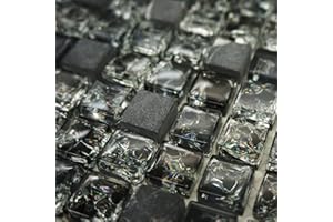 TOTAL LOOK DESIGN TILES AND INTERIORS Black Marble & Glass Mosaic for Walls Floors Tiles Sheet Bathroom Kitchen