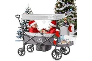 ROVIQUE Bollerwagen für 2 Kinder, faltbarer Kleinkinderwagen mit Dach und abnehmbarem Tablett,Tür mit Reißverschluss,5-Punkt-Gurt, verstellbarer Griff, Bollerwagen mit Sitz (Grau)