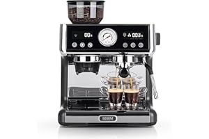 BEEM Espresso Coffee Machine with Grinder and Milk Frother, Barista Style Bean to Cup Coffee and Cappuccino Maker, 30 Grind Settings, Stainless Steel (Espresso Grind Expert)