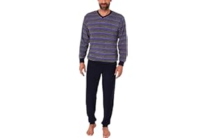 RELAX BY NORMANN Edler Herren Frottee Schlafanzug Pyjama mit Bündchen in Streifenoptik - 291 101 13 580